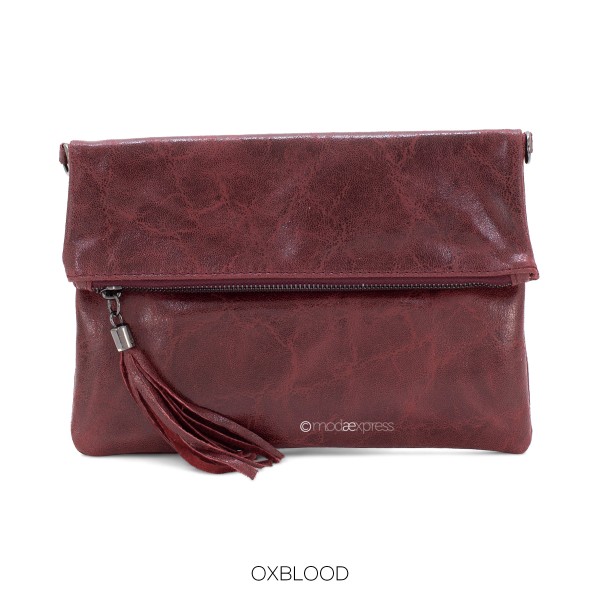 Foldover Plain Leather Clutch ITAC00319